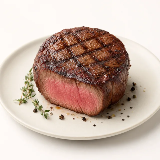 Boeuf, filet, grillé "à point" (sans adjonction de graisse ni sel)