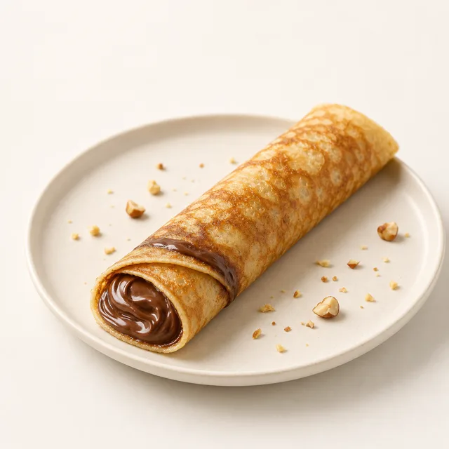 Thin pancakes with Nutella, prepared