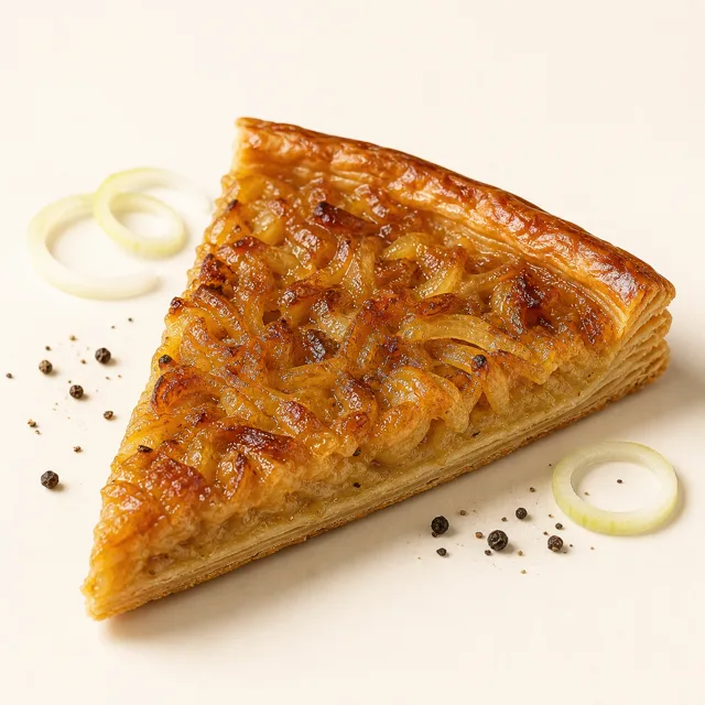 Zwiebelkuchen, gebacken (mit Blätterteig)