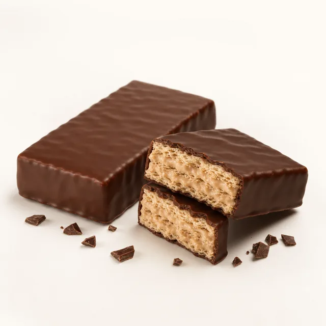Gaufrette fourrée et enrobée de chocolat