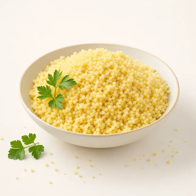 Couscous (precooked durum wheat semolina), cooked (without addition of fat and salt)
