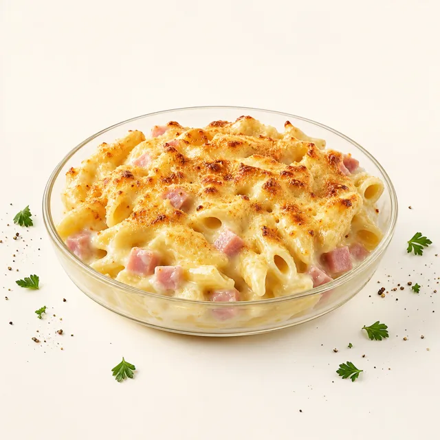 Teigwarenauflauf mit Schinken, zubereitet