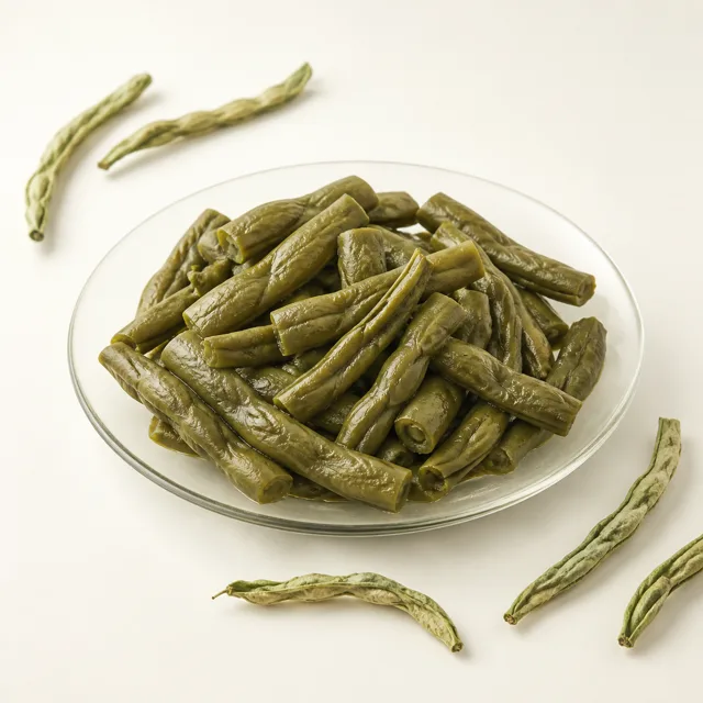 Haricot vert sec, mis à tremper, cuit à la vapeur (sans adjonction de sel)