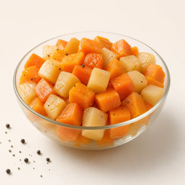 Root and tuber vegetables (average), boiled (without addition of fat and salt)