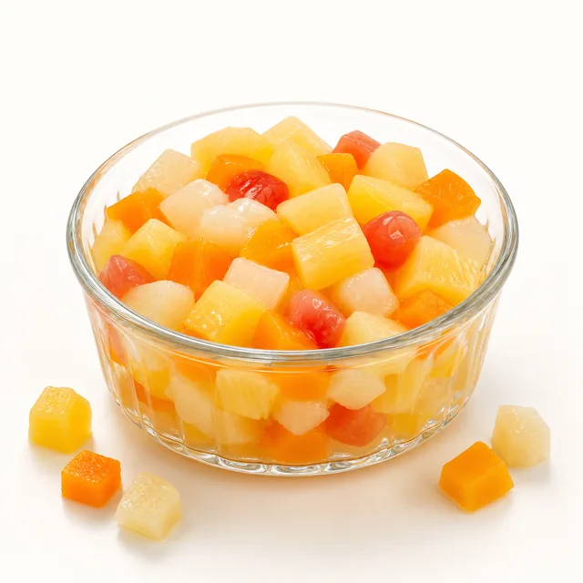 Macedonia di frutta, sciroppata, in scatola, sgocciolata