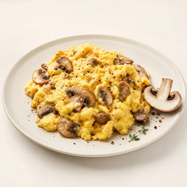 Scrambled eggs with mushrooms, prepared