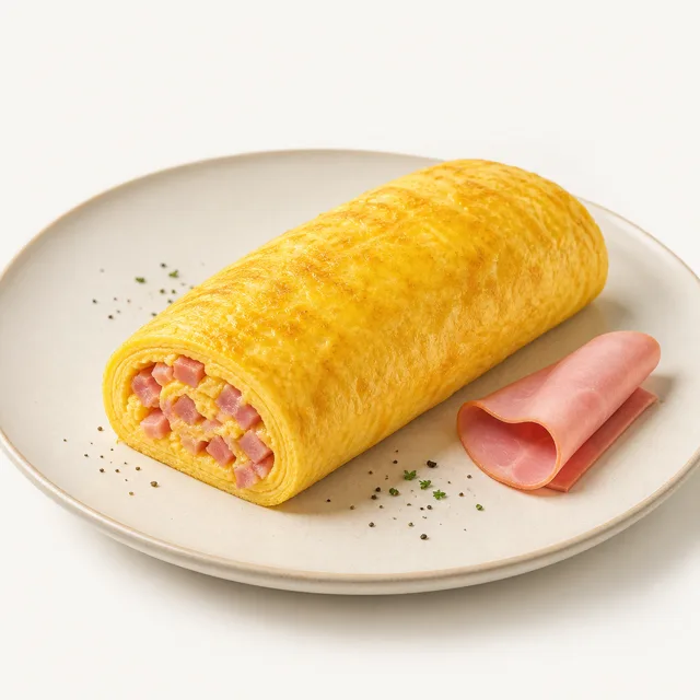 Omelette francese al prosciutto, preparato