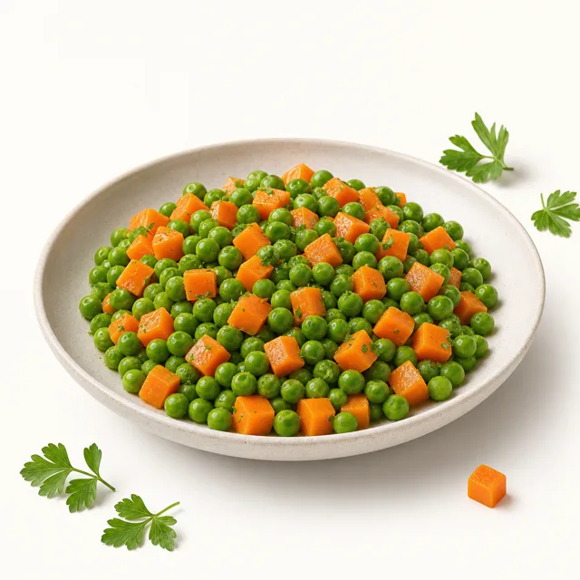 Petits-pois et carottes, réchauffés (sans adjonction de sel)