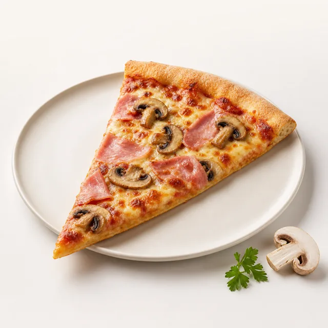 Pizza Prosciutto e Funghi, gebacken
