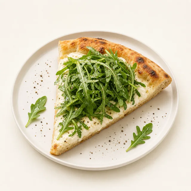 Pizza mit Mascarpone und Rucola, gebacken