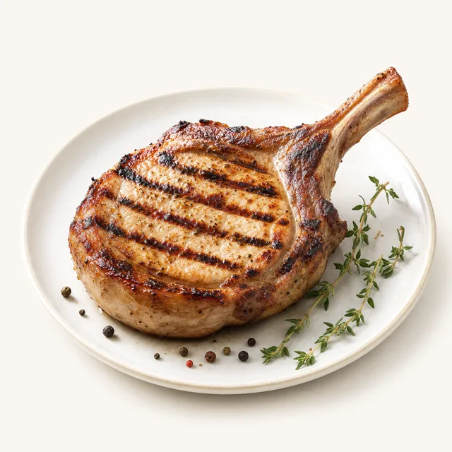 Pork, chop, pan fried (without addition of fat and salt)