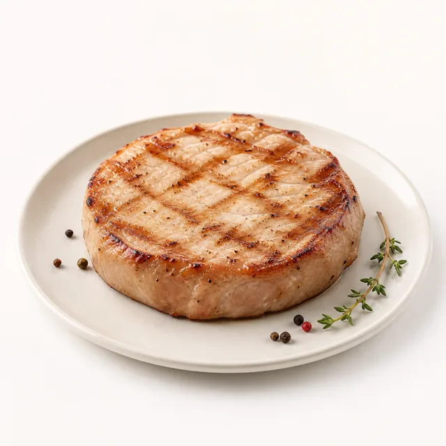 Pork, round, schnitzel, pan fried (without addition of fat and salt)