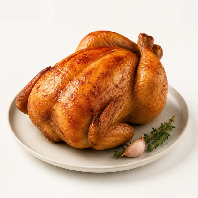 Chicken, whole with skin, roasted (without addition of fat and salt)