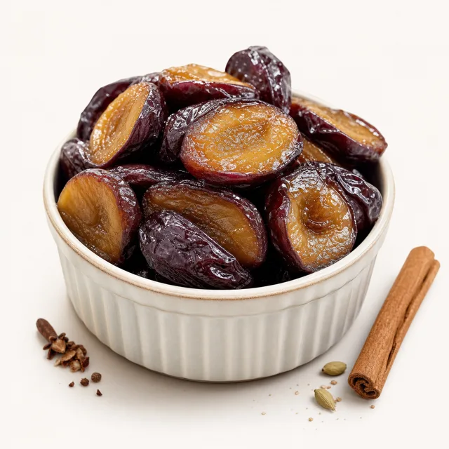 Pruneau, cuit, égoutté (sans adjonction de sucre)