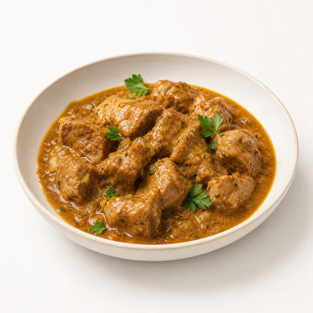 Pork ragout with sauce, prepared