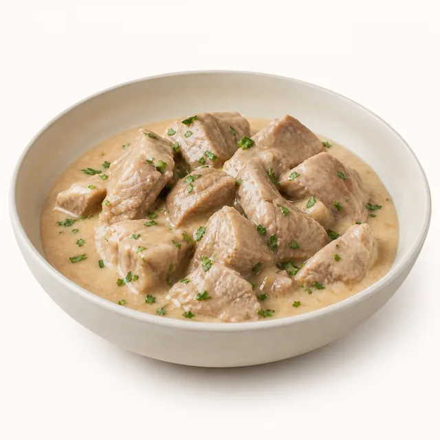 Kalbsragout mit Sauce, zubereitet