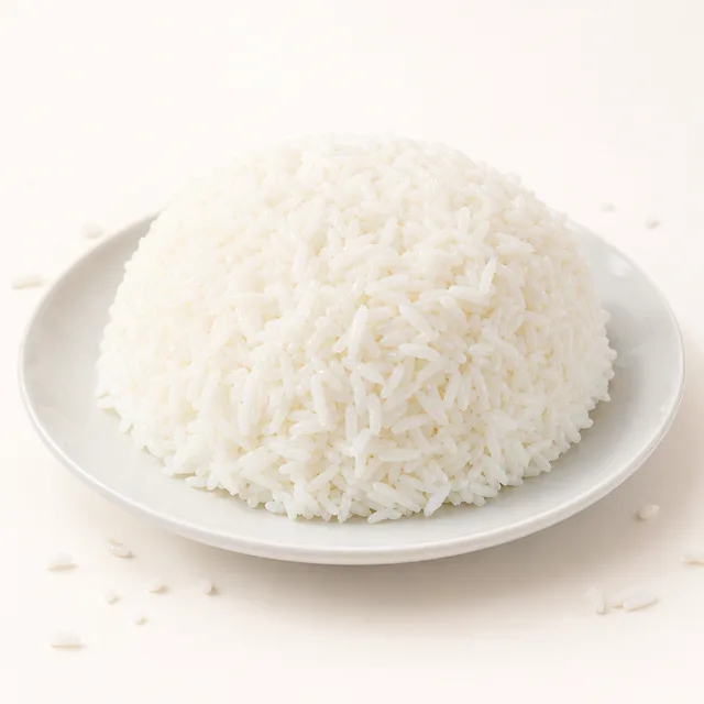 Riz blanc, cuit à l'eau salée (sel non iodé)