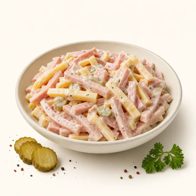 Wurst-Käse-Salat, zubereitet
