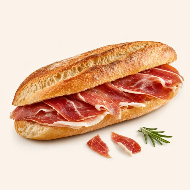 Sandwich (baguette bread) with raw ham