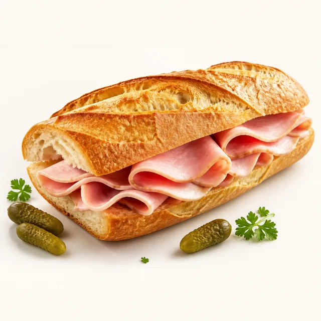 Sandwich (baguette bread) with ham