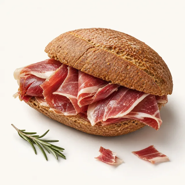 Sandwich (brown bread) with raw ham
