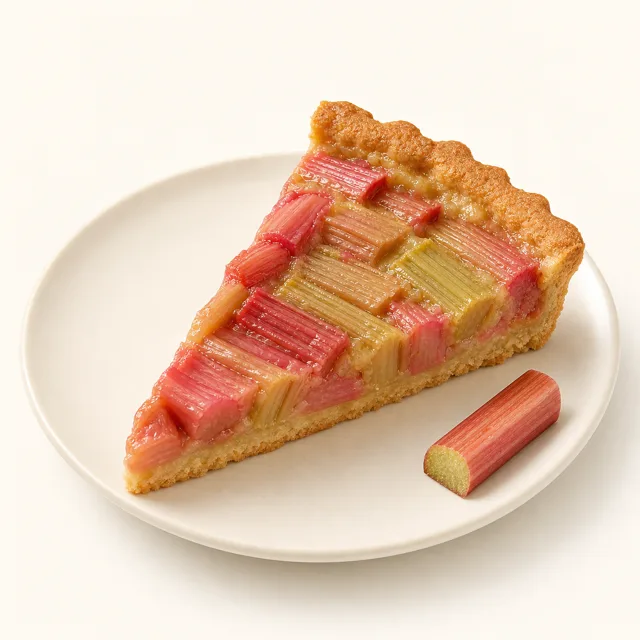 Rhubarb pie, homemade, baked (with cake dough)