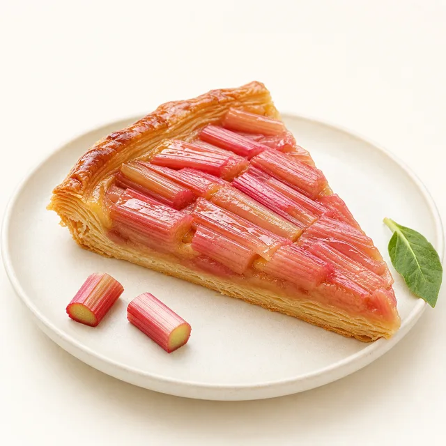 Rhubarb pie, homemade, baked (with puff pastry)