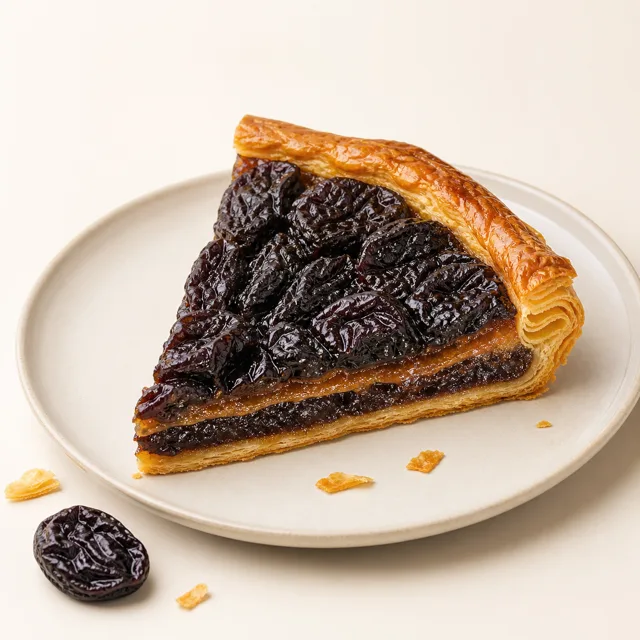Tarte aux pruneaux, faite maison, cuite au four (pâte feuilletée)