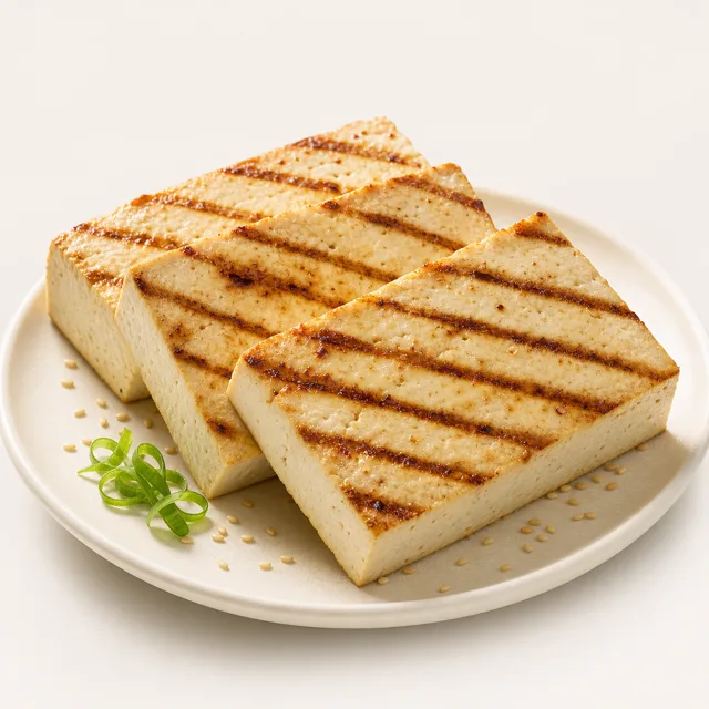 Tofu, firm, plain (average), roasted (without addition of fat and salt)