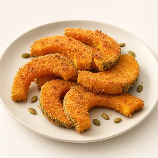 Squash slices, breaded, prepared
