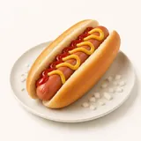 Hot Dog in white bread with ketchup and mustard