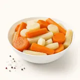 Légumes racines et tubercules (moyenne), à la vapeur (sans adjonction de sel)