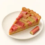 Rhubarb pie, homemade, baked (with cake dough)
